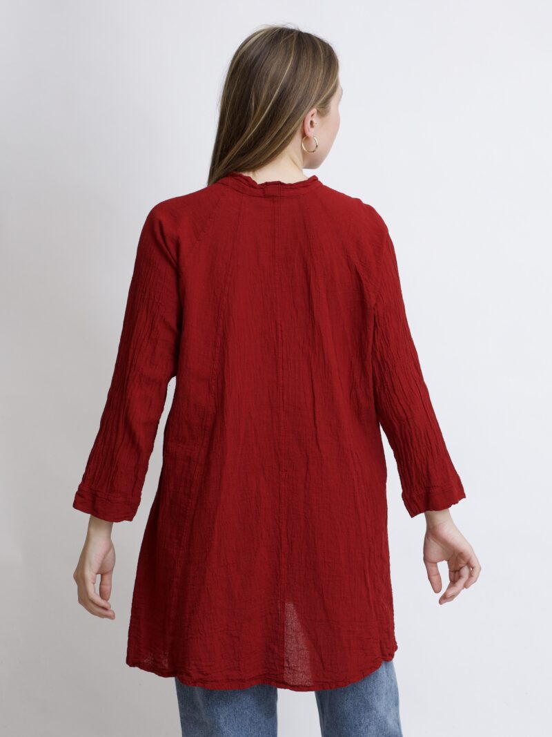 Tunika oversize burgundowa bawełniana. luźna tuniko sukienka z czystek bawełny