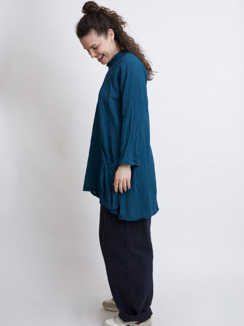 Tunika oversize niebieski petrol bawełniana. luźna tuniko sukienka z czystek bawełny