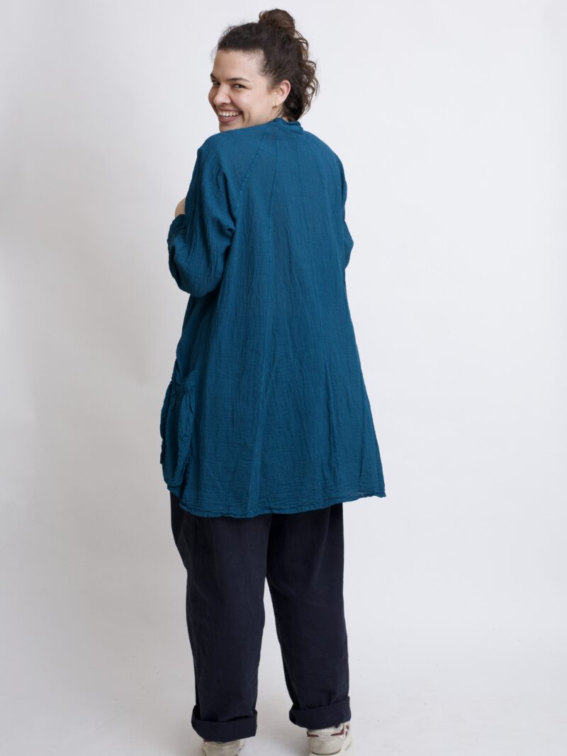 Tunika oversize niebieski petrol bawełniana. luźna tuniko sukienka z czystek bawełny