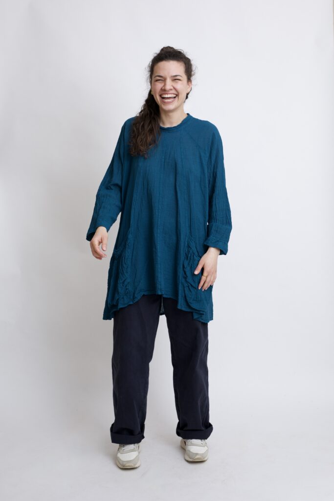 Tunika oversize niebieski petrol bawełniana. luźna tuniko sukienka z czystek bawełny