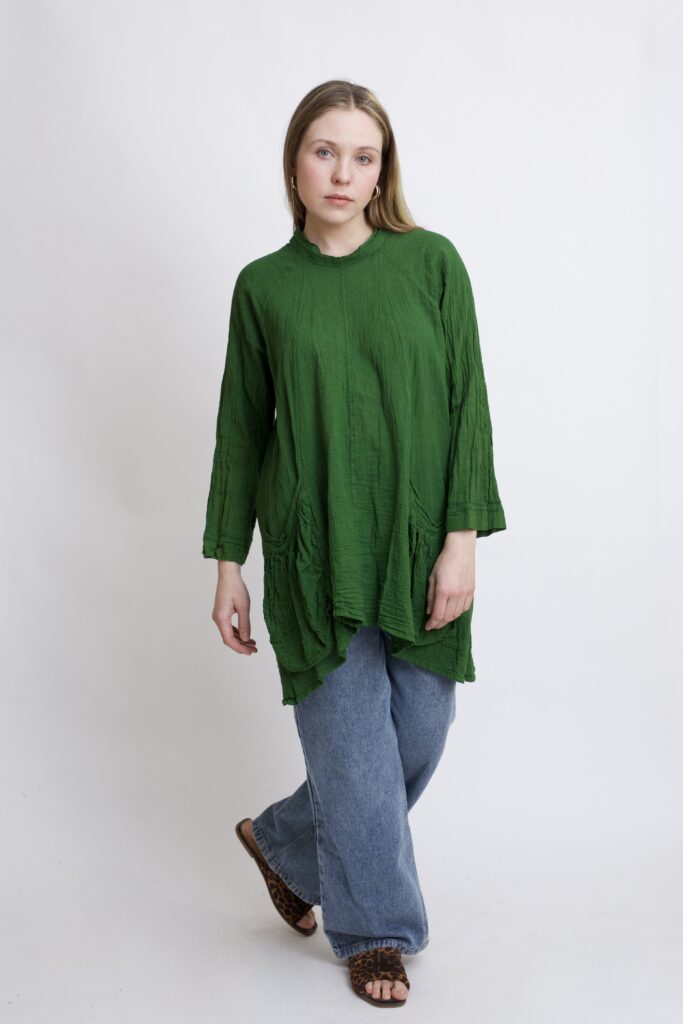 Tunika oversize zielona bawełniana. luźna tuniko sukienka z czystek bawełny